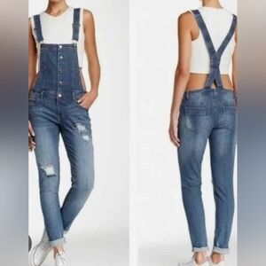 Tinseltown Denim Distreased Overalls Womans Size L